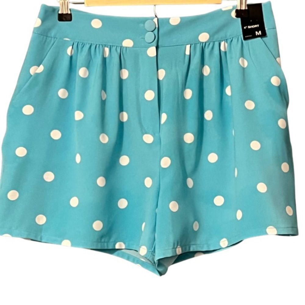 🌟NWT🌟7th Ave Design Studio Teal 50's Retro High Waist White Polka Dot Shorts